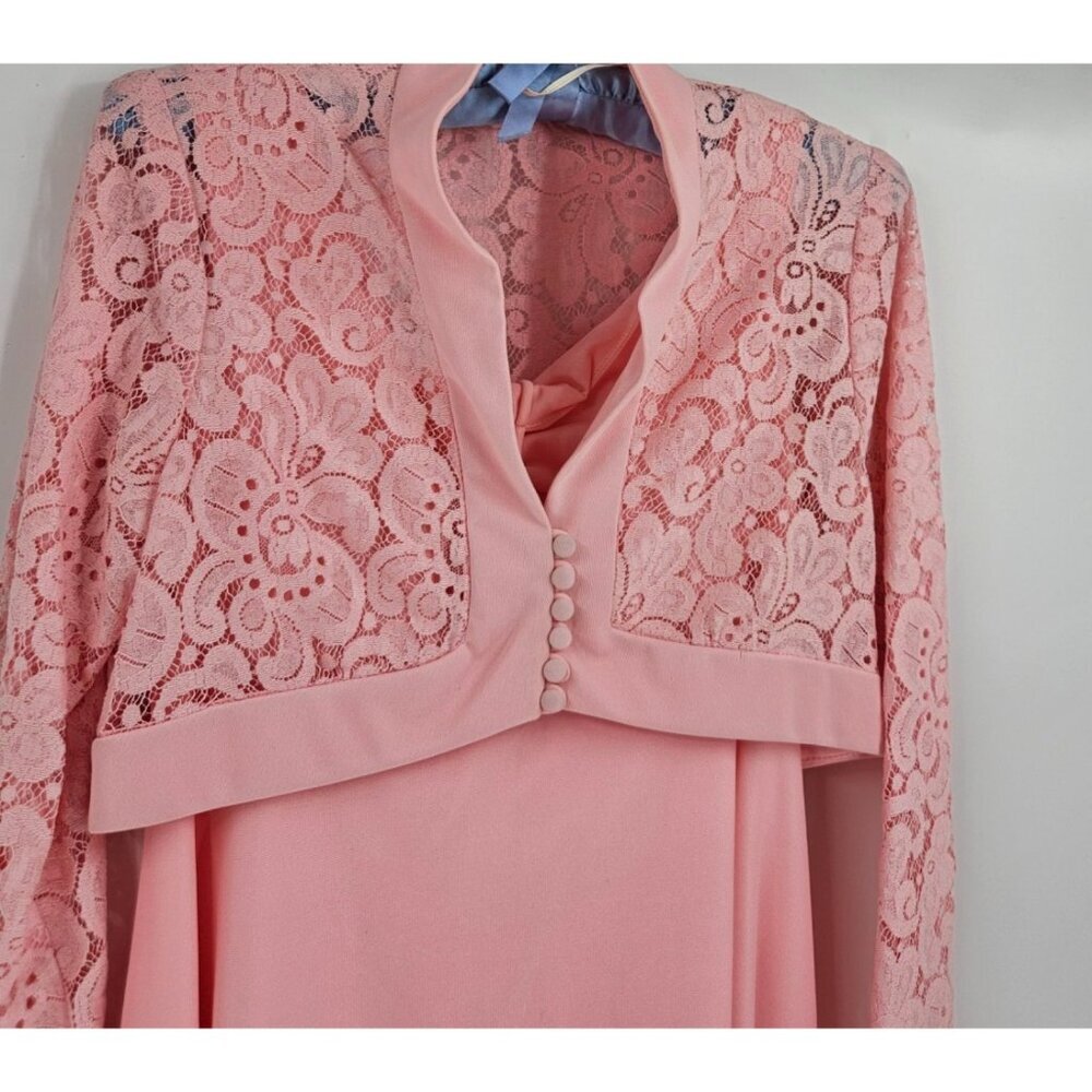 Vintage L.S. Ayers Pink Maxi Dress Lace Jacket Size 12 Mother of the Bride - Picture 6 of 11